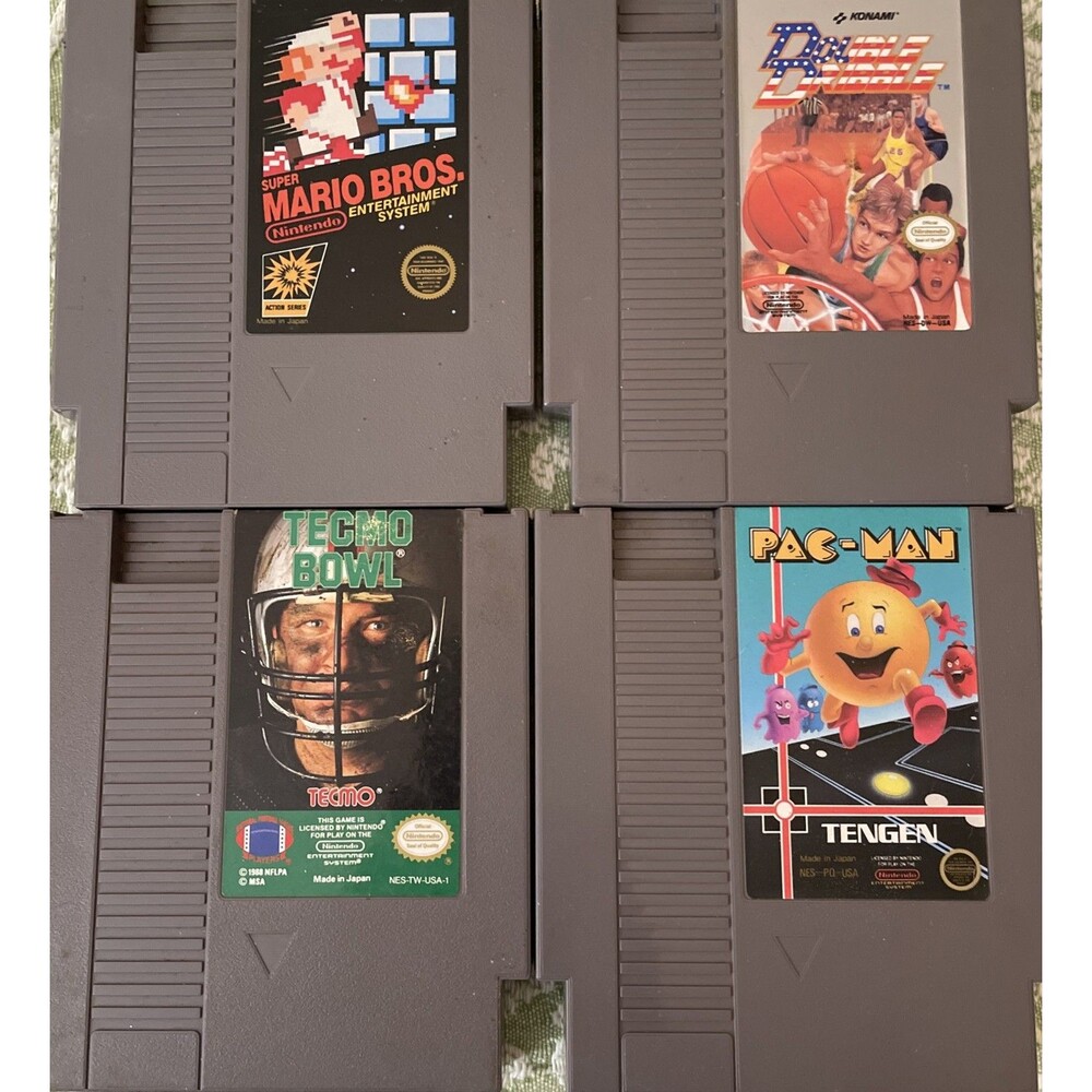 Nintendo NES Game Lot of 4 Pcs Mario Bros. PAC-MAN Tecmo Bowl Double Dribble